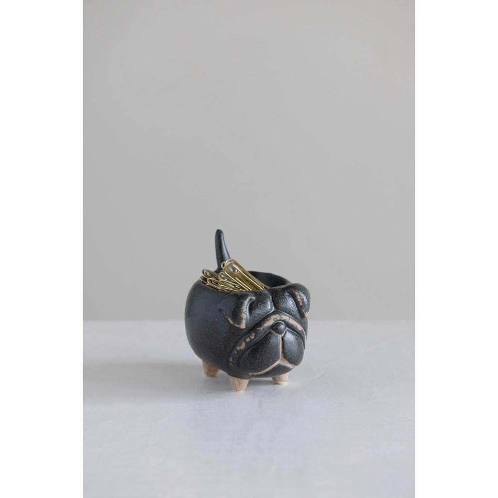 Black Stoneware Dog Ring Holder/Dish
