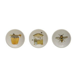 Round Stoneware Dish w/Bees & Honey
