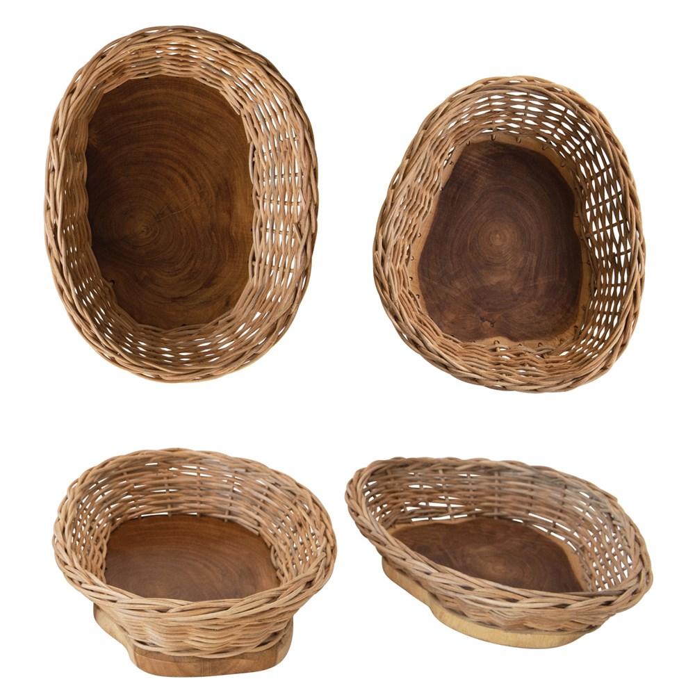 Hand-Woven Rattan & Mango Wood Live Edge Bowl