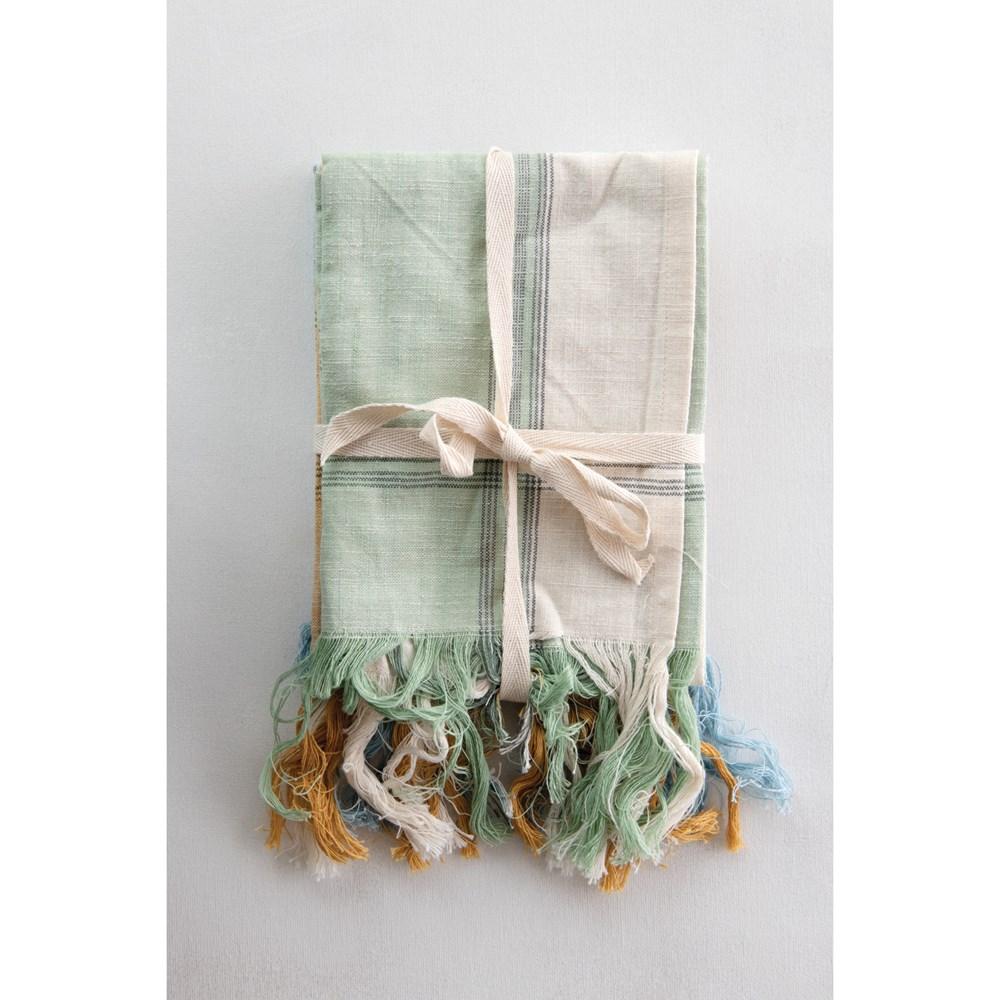 S/3 Cotton Tea Towels w/Fringe