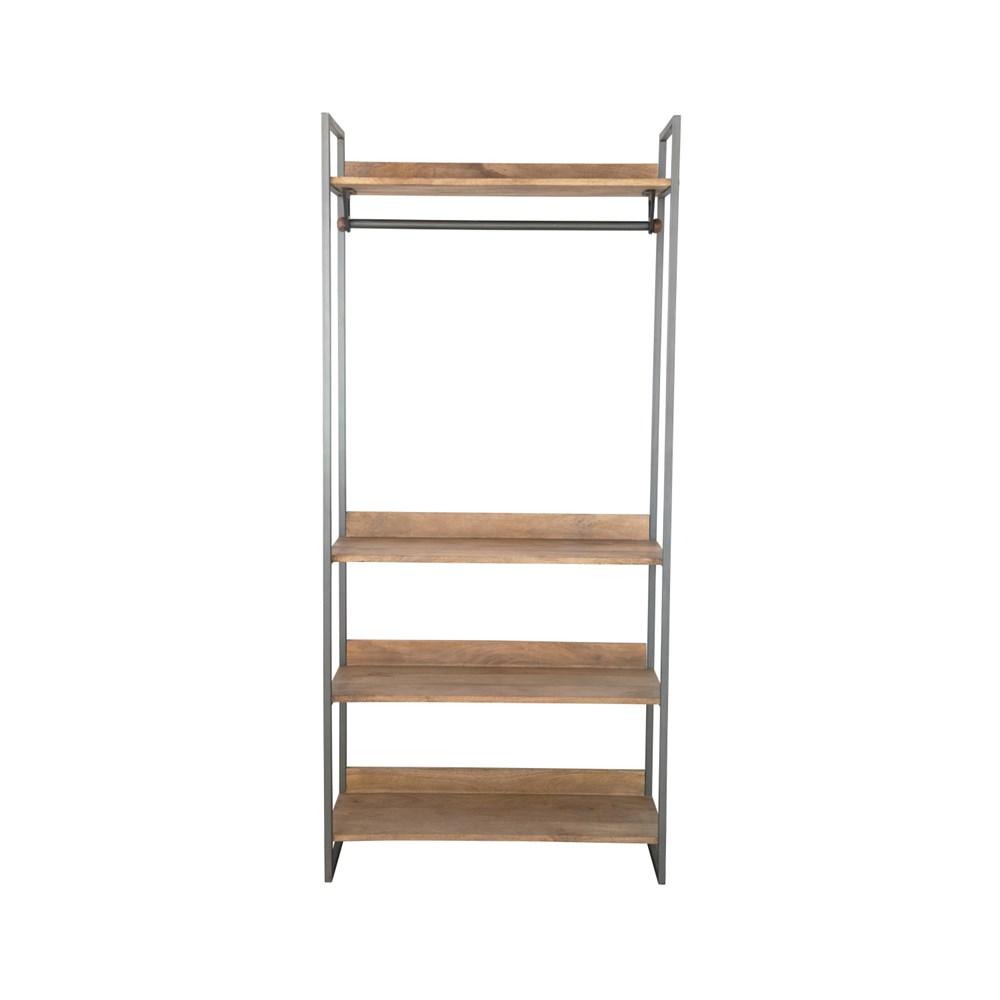 Metal Shelf w/Bar & 4 Mango Wood Shelves