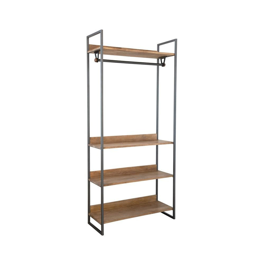 Metal Shelf w/Bar & 4 Mango Wood Shelves