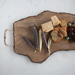 Live Edge Wood Slab Serving Tray w/Copper Finish Handles