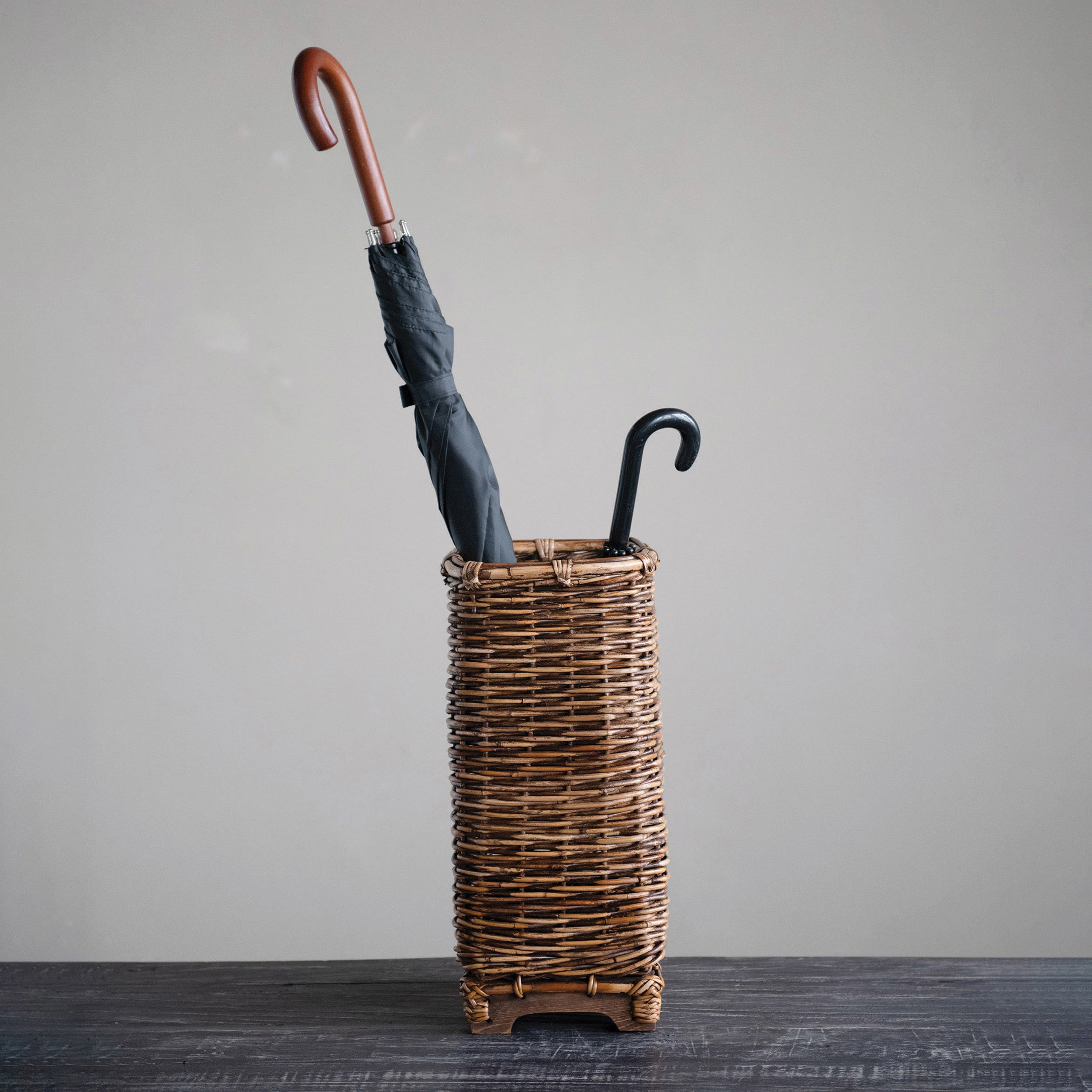 Hand-Woven Arurog Umbrella Basket w/Wood Base