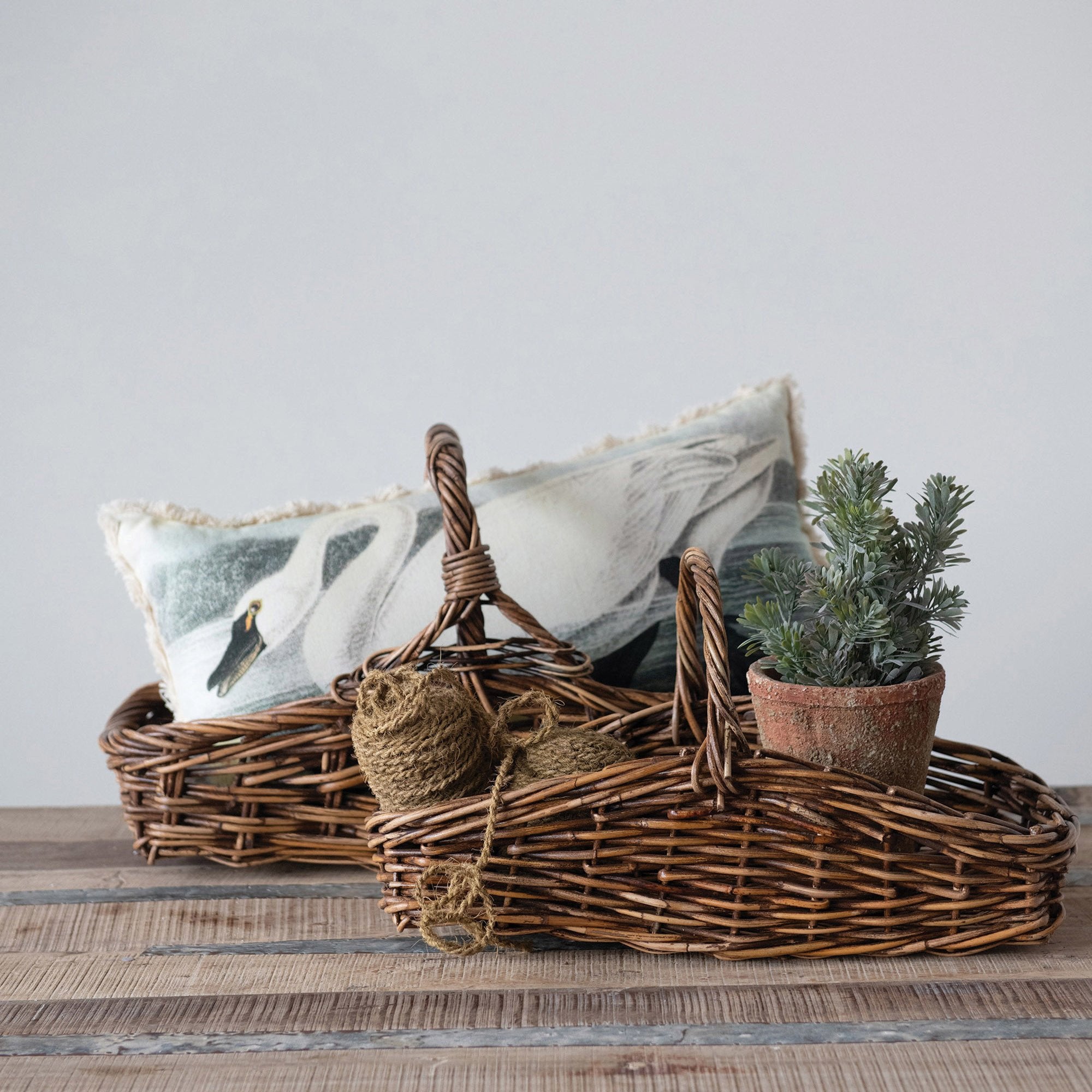 Hand-Woven Gathering Basket w/Handle