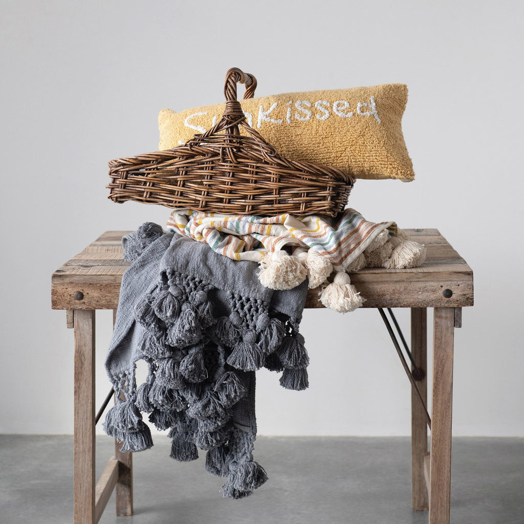 Hand-Woven Gathering Basket w/Handle