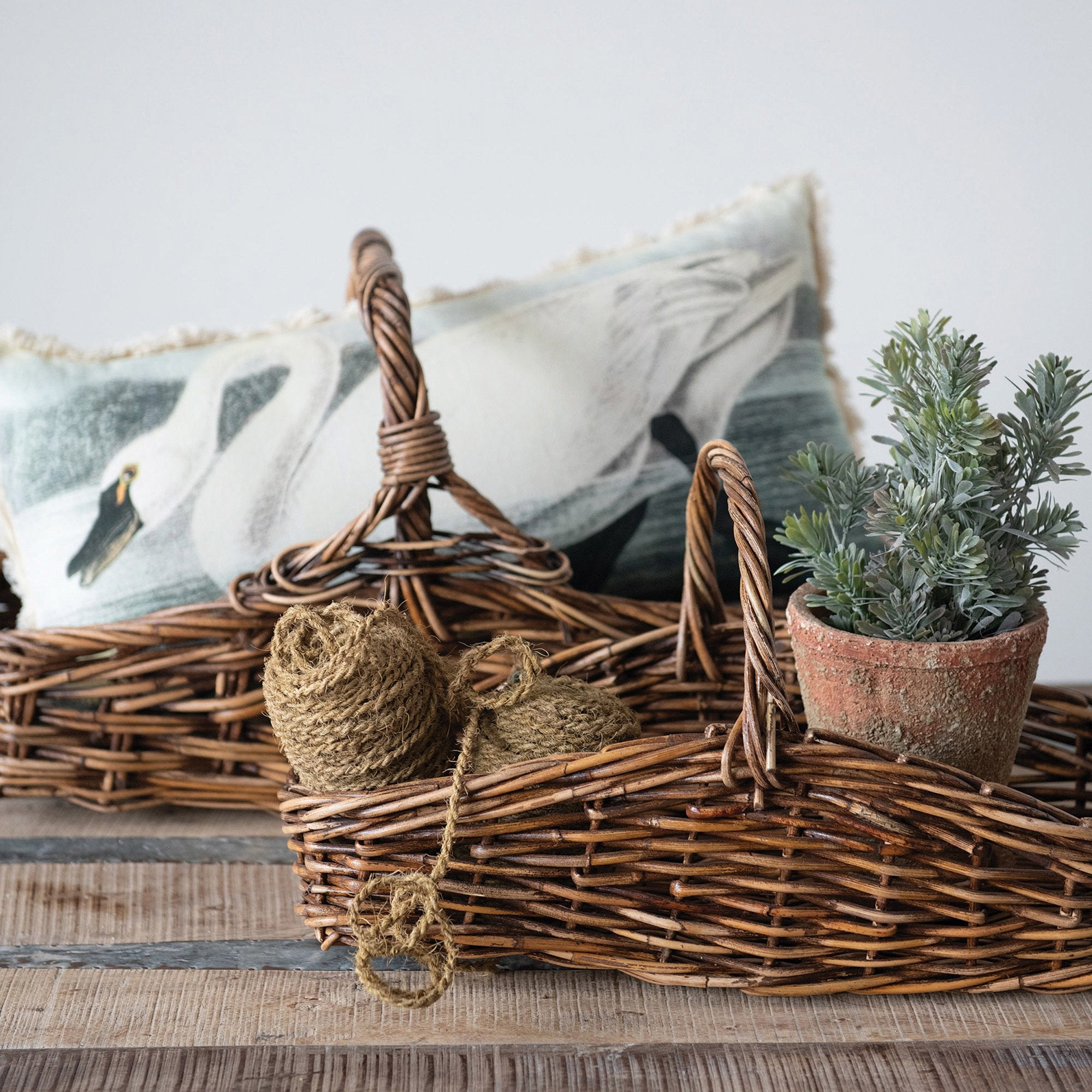 Hand-Woven Gathering Basket w/Handle