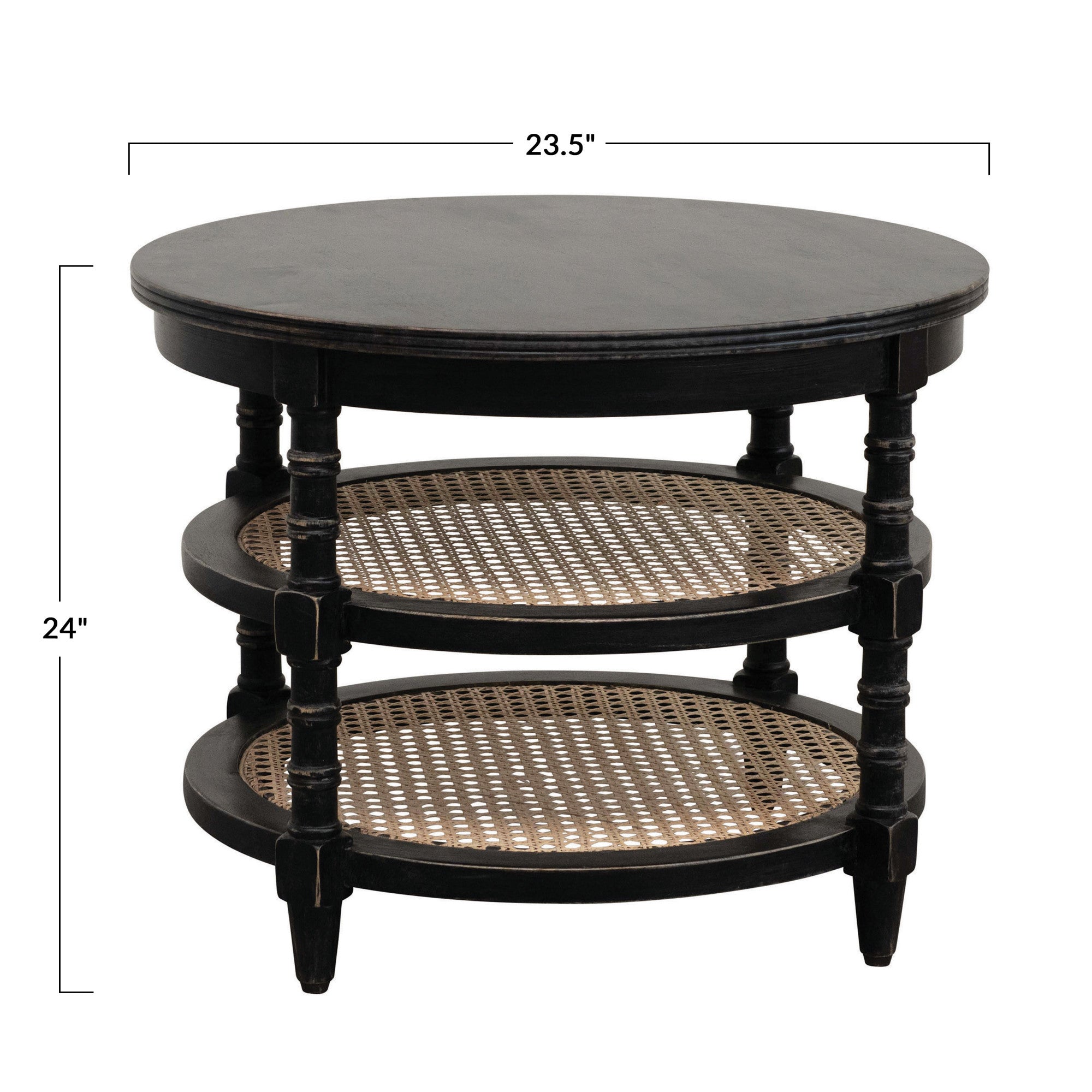 Black Mango Wood Table w/2 Cane Shelves