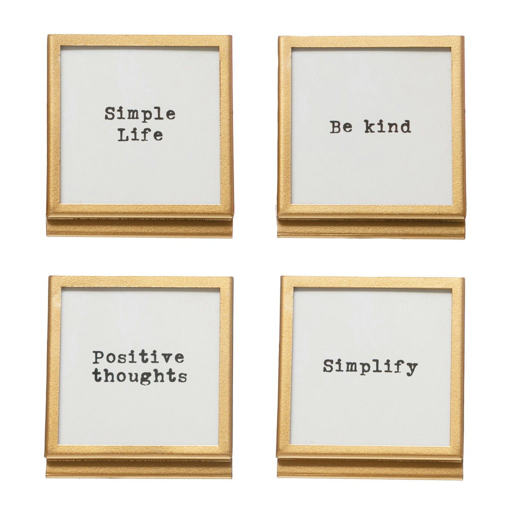 Gold Metal & Glass Square Frame w/Easel & Saying