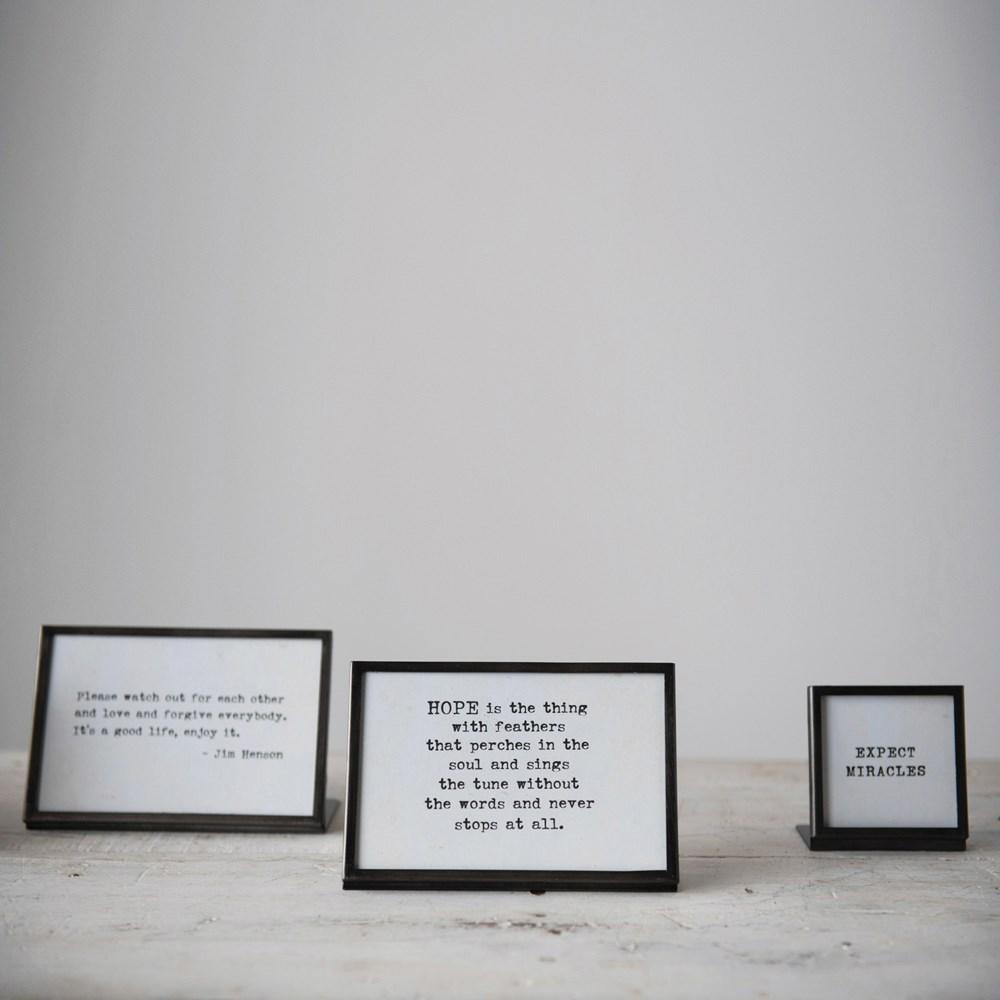 Metal & Glass Square Frame w/Easel & Saying - Large