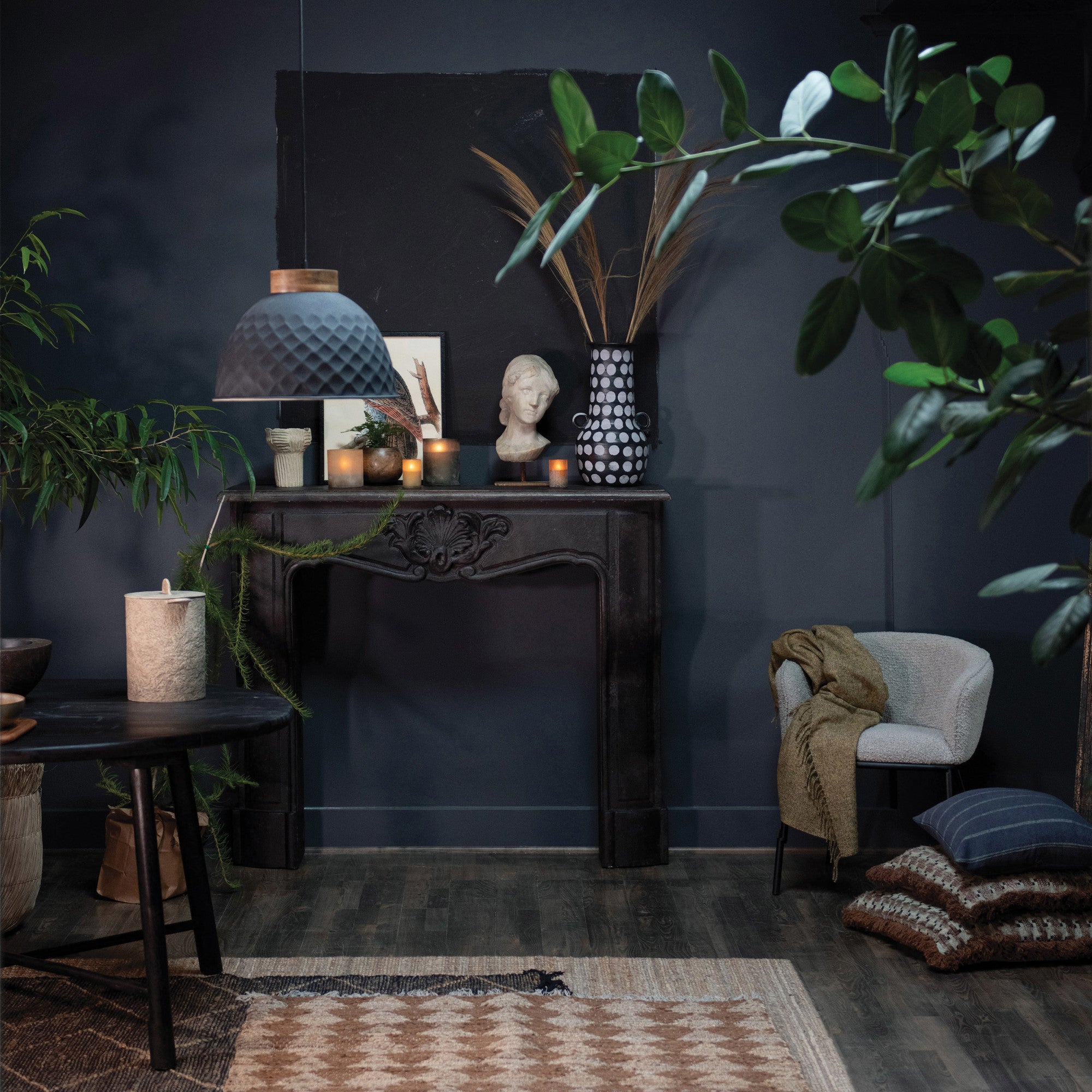 Distressed Black Finish Fireplace Mantle