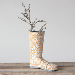 Decorative Mustard & White Colored Metal Garden Boot W/Floral Pattern