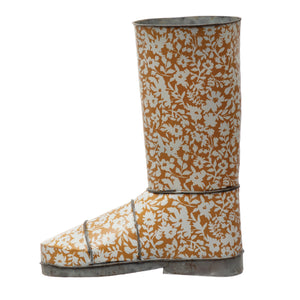 Decorative Mustard & White Colored Metal Garden Boot W/Floral Pattern