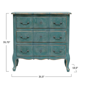 Distressed Blue Wood Dresser w/3 Drawers