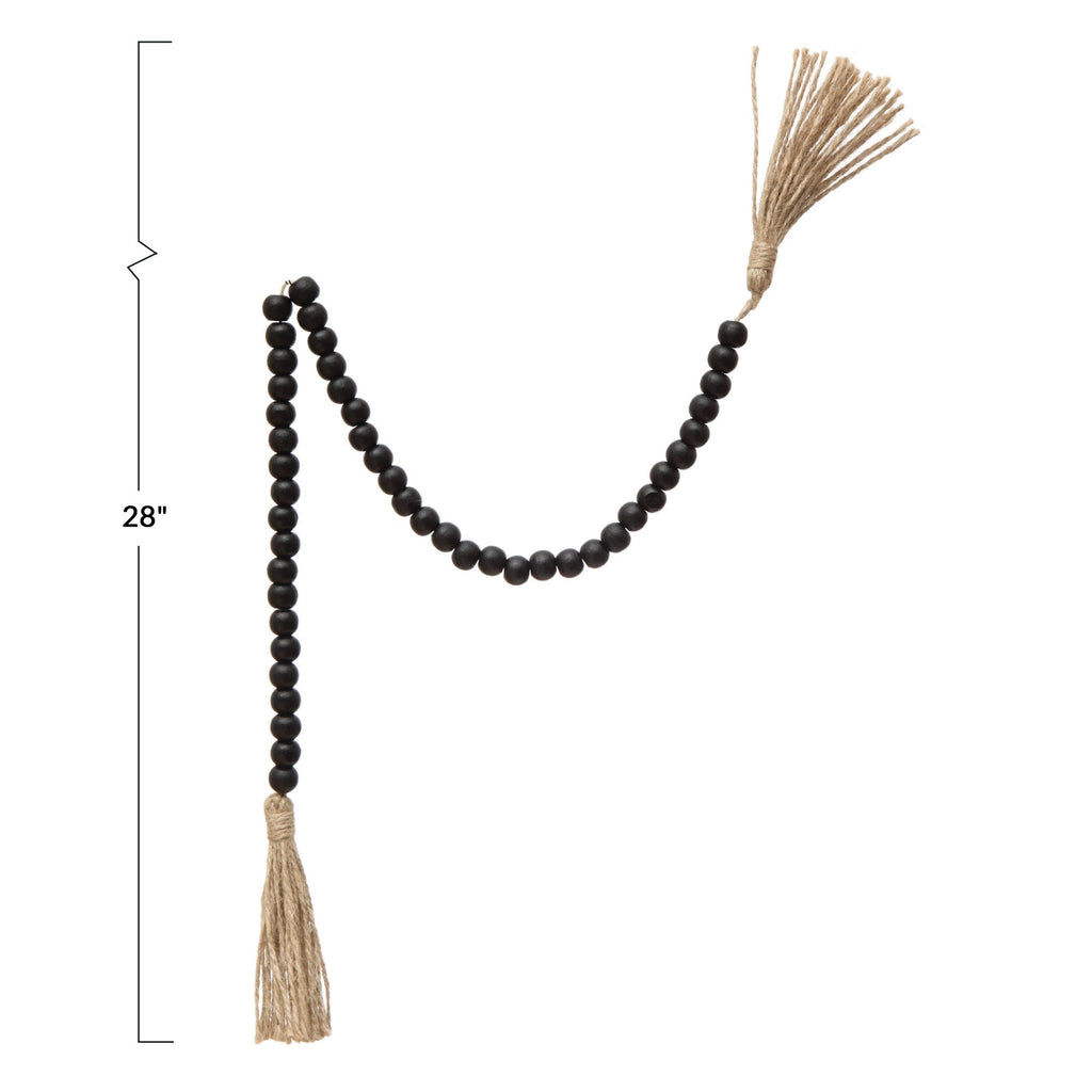 Black Acacia Wood Bead Garland w/Jute tassels