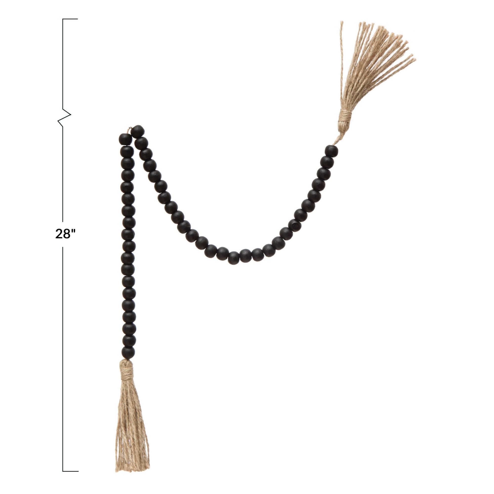 Black Acacia Wood Bead Garland w/Jute tassels