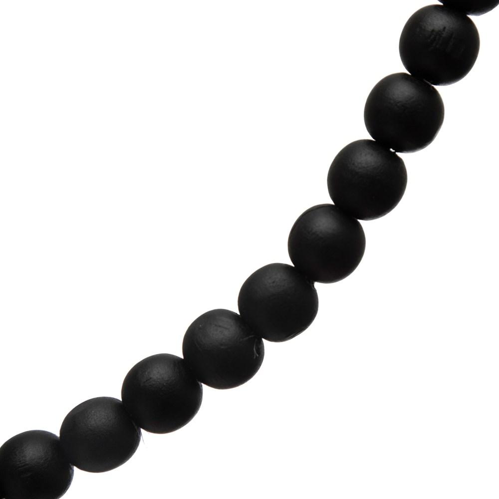 Distressed Black Paulownia Wood Bead Garland w/Jute Tassels,