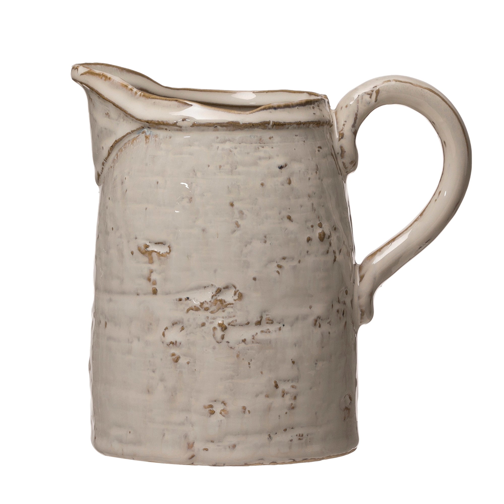 Antique White Stoneware Pitcher w/Reactive Glaze