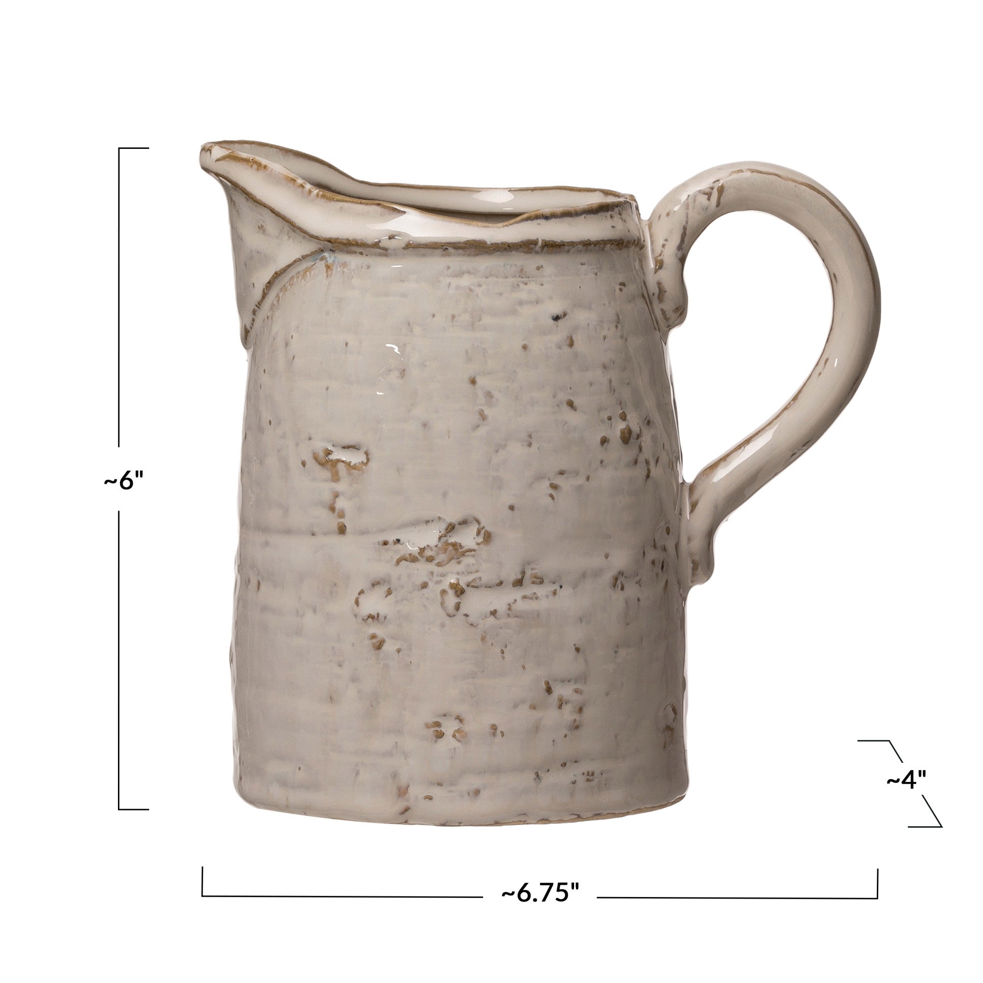 Antique White Stoneware Pitcher w/Reactive Glaze