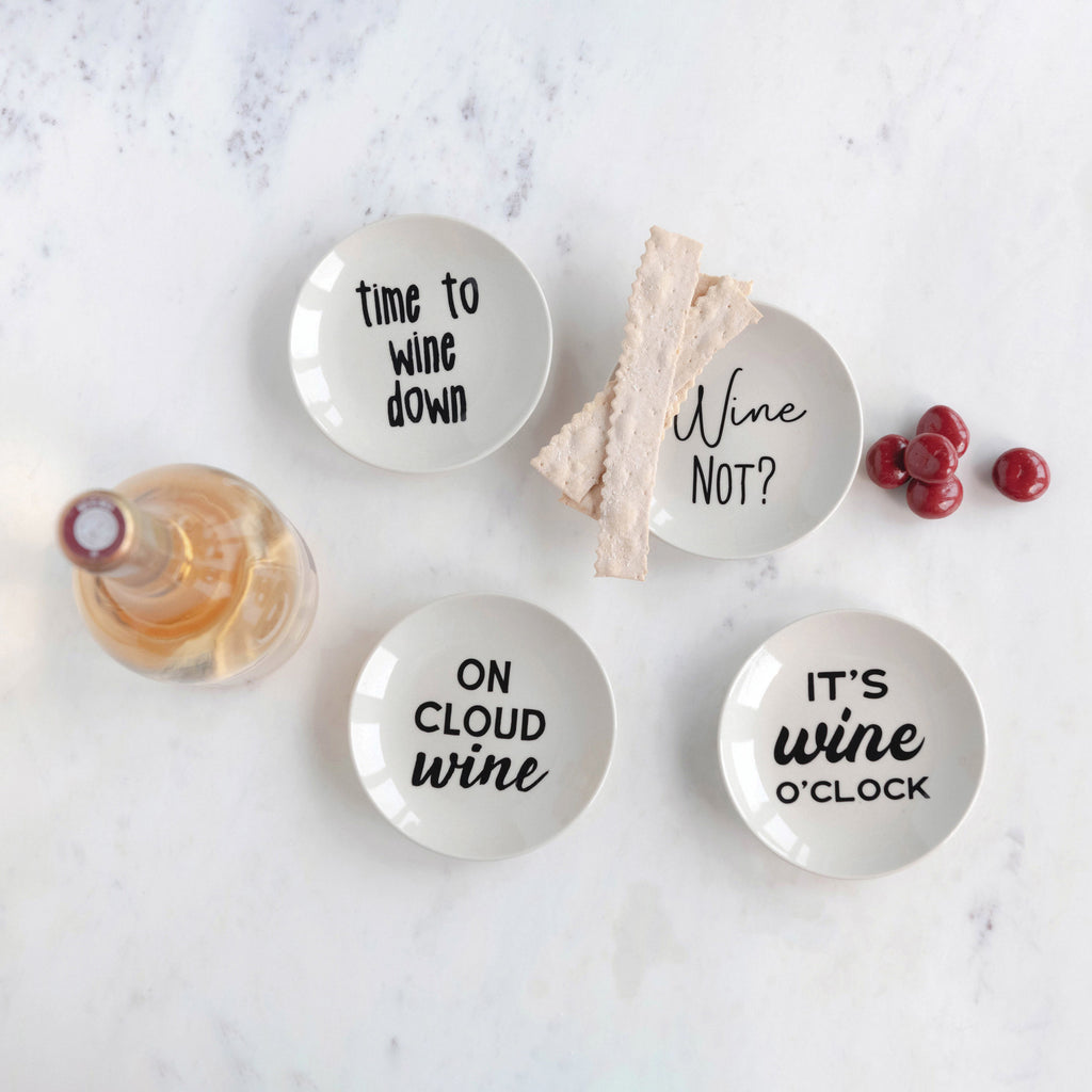 Round Stoneware Dish w/Wine Sayings