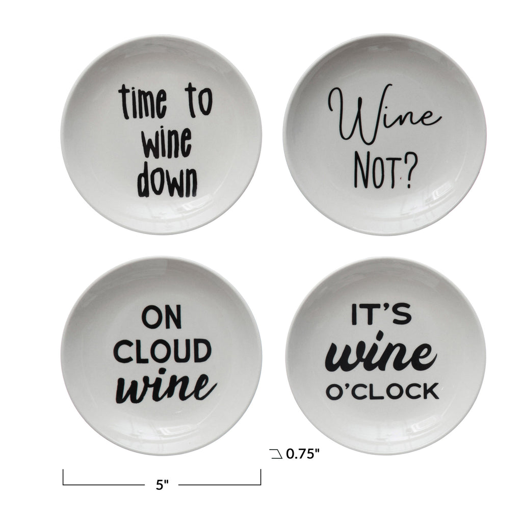 Round Stoneware Dish w/Wine Sayings