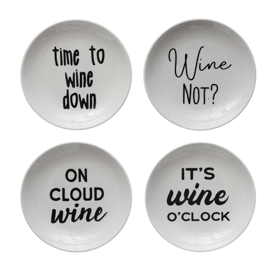 Round Stoneware Dish w/Wine Sayings