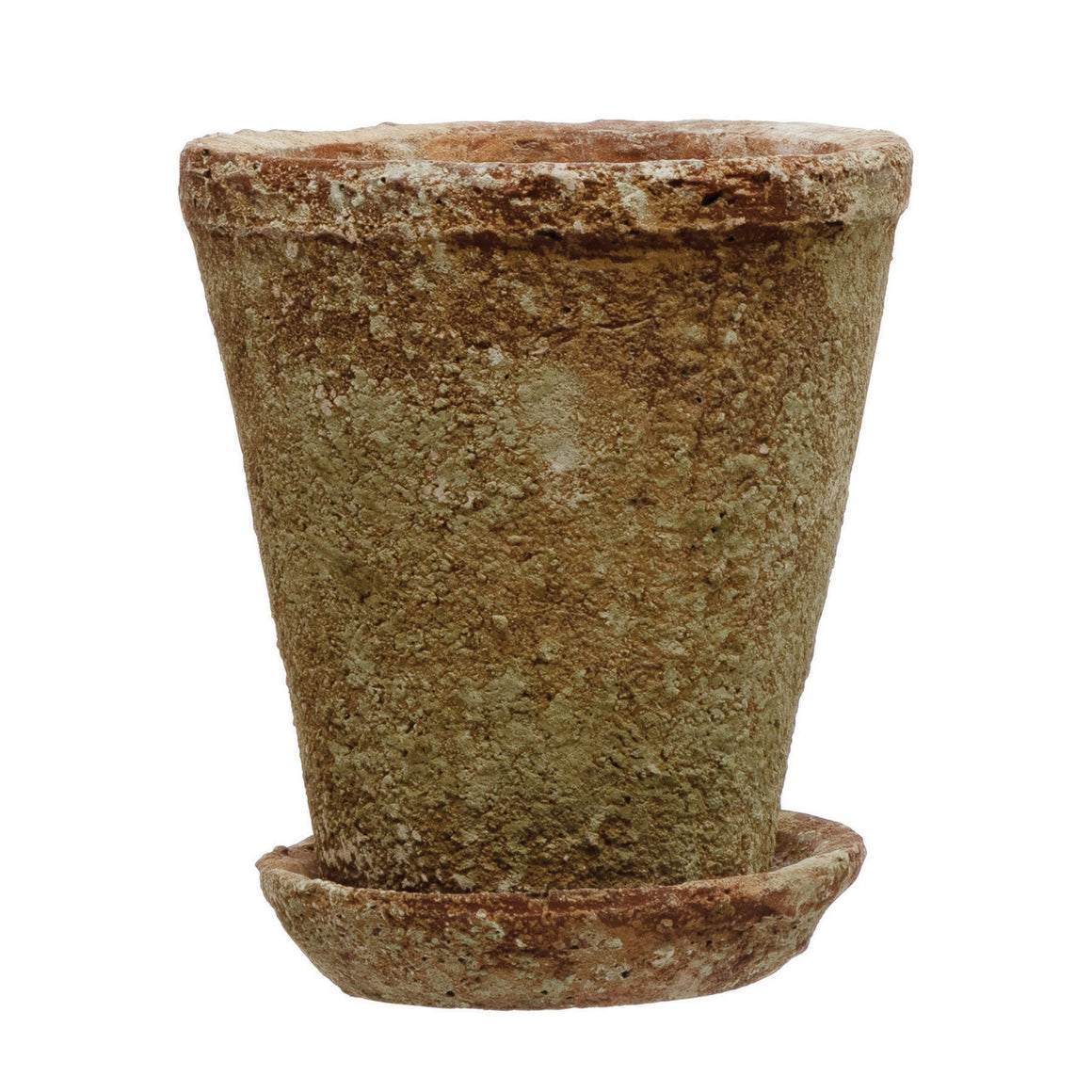 Distressed Terracotta Finished Cement Planter w/Saucer
