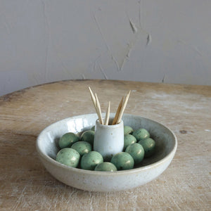 White Stoneware Dish w/Holder