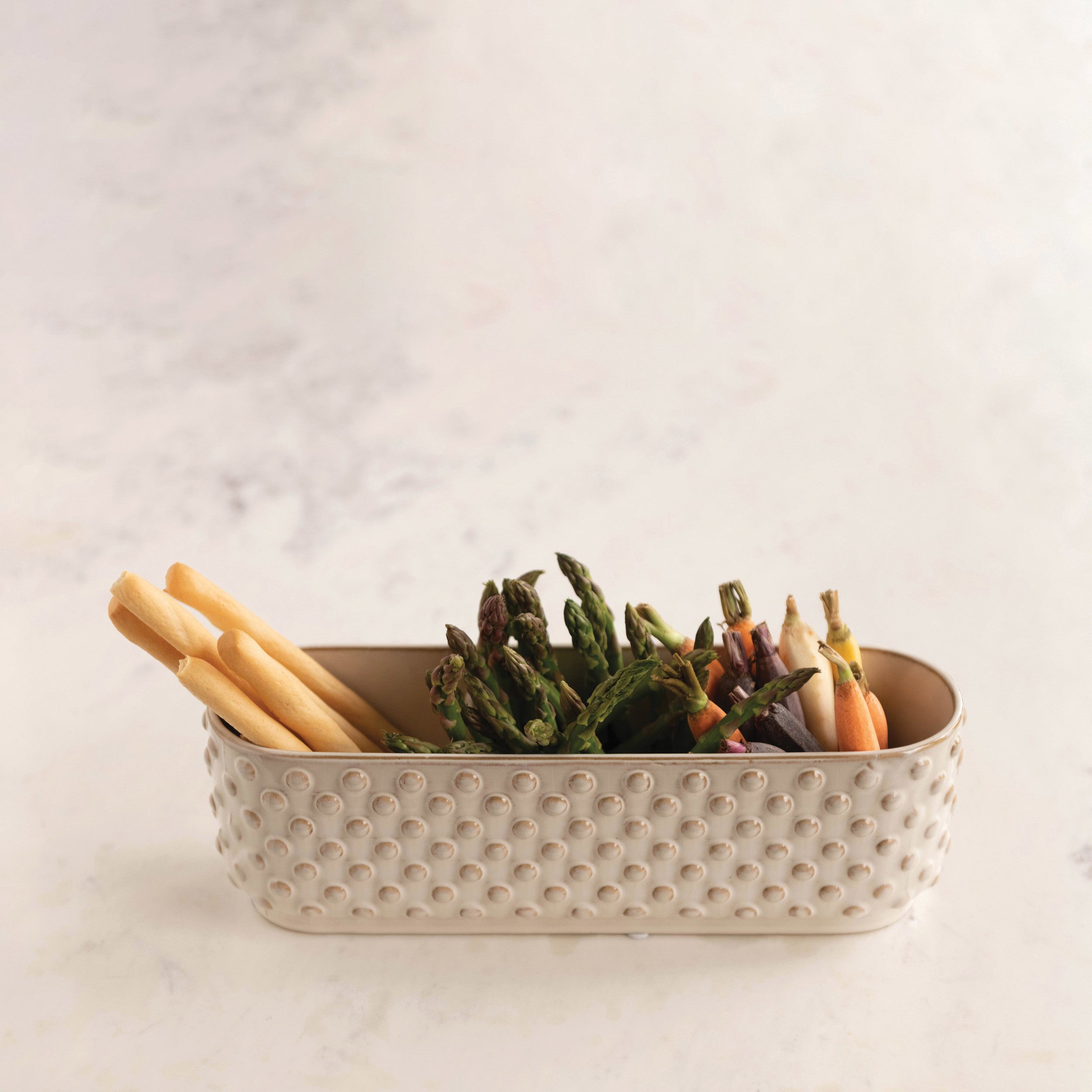White Stoneware Hobnail Window Planter w/3 Sections