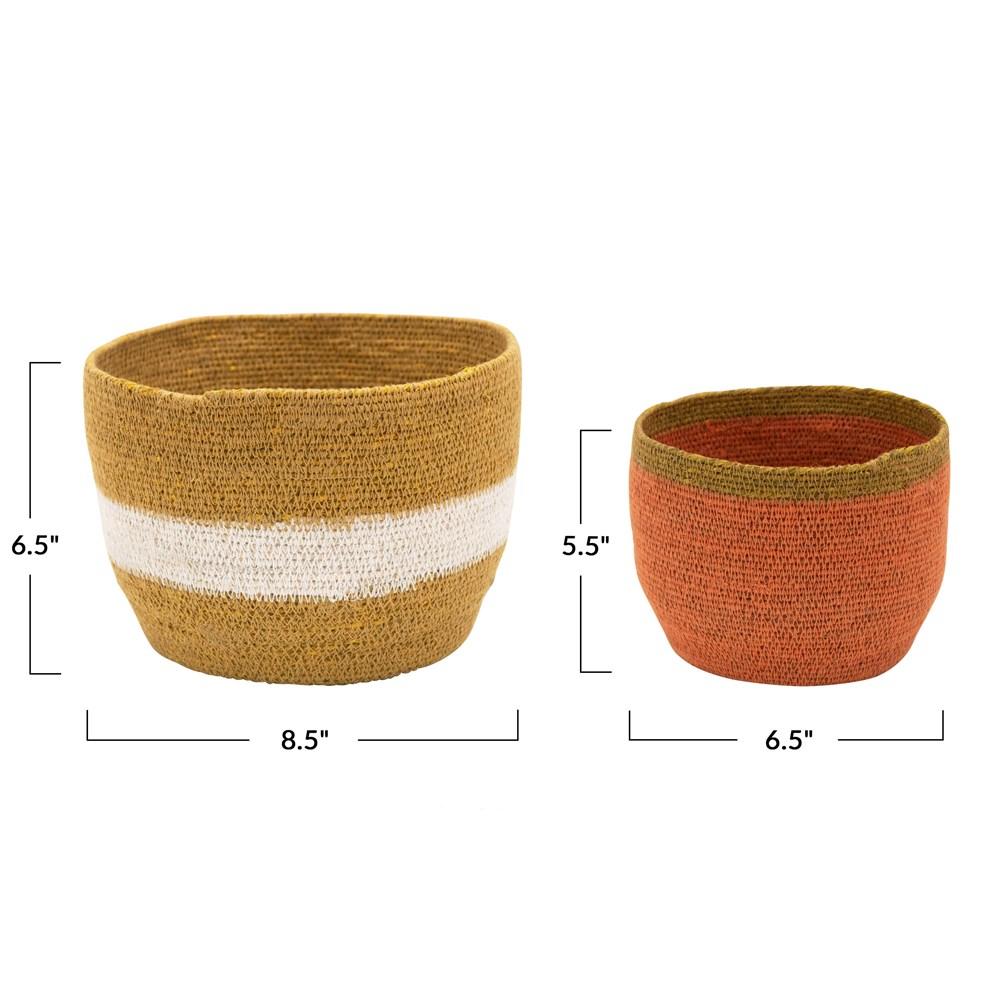 Mustard & Russet Color Decorative Hand-Woven Seagrass Basket