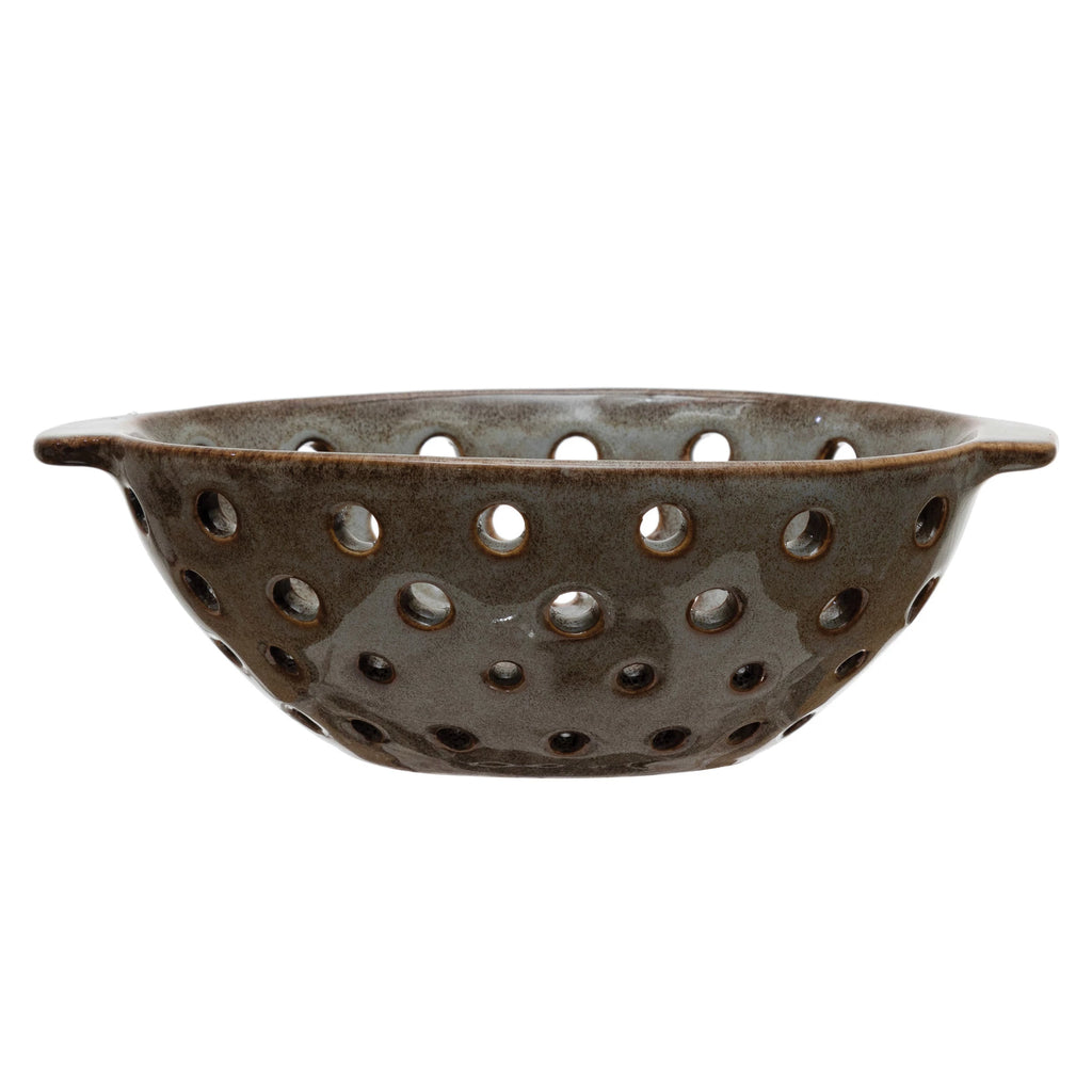 Brown Oval Stoneware Berry Bowl w/Reactive Glaze