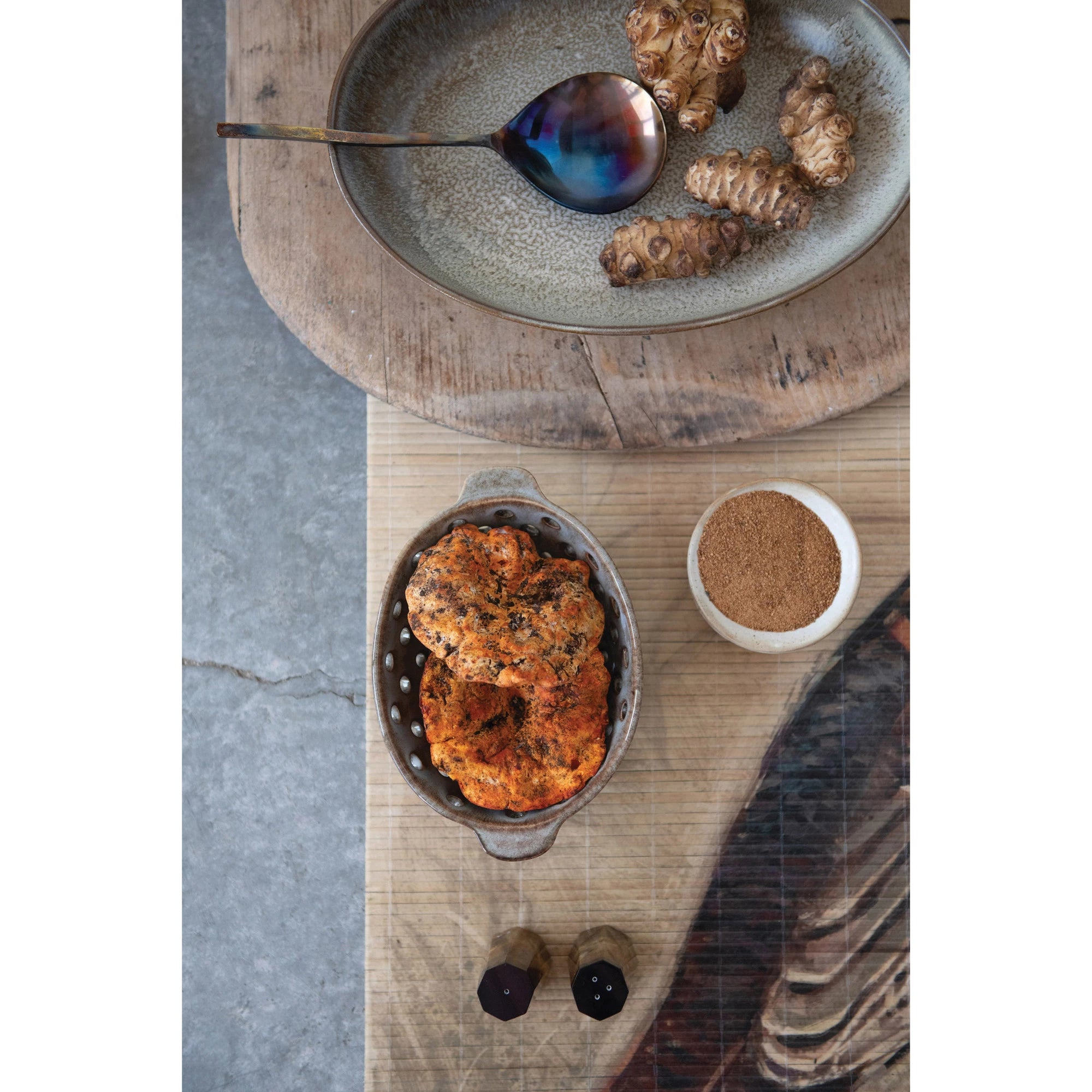 Brown Oval Stoneware Berry Bowl w/Reactive Glaze