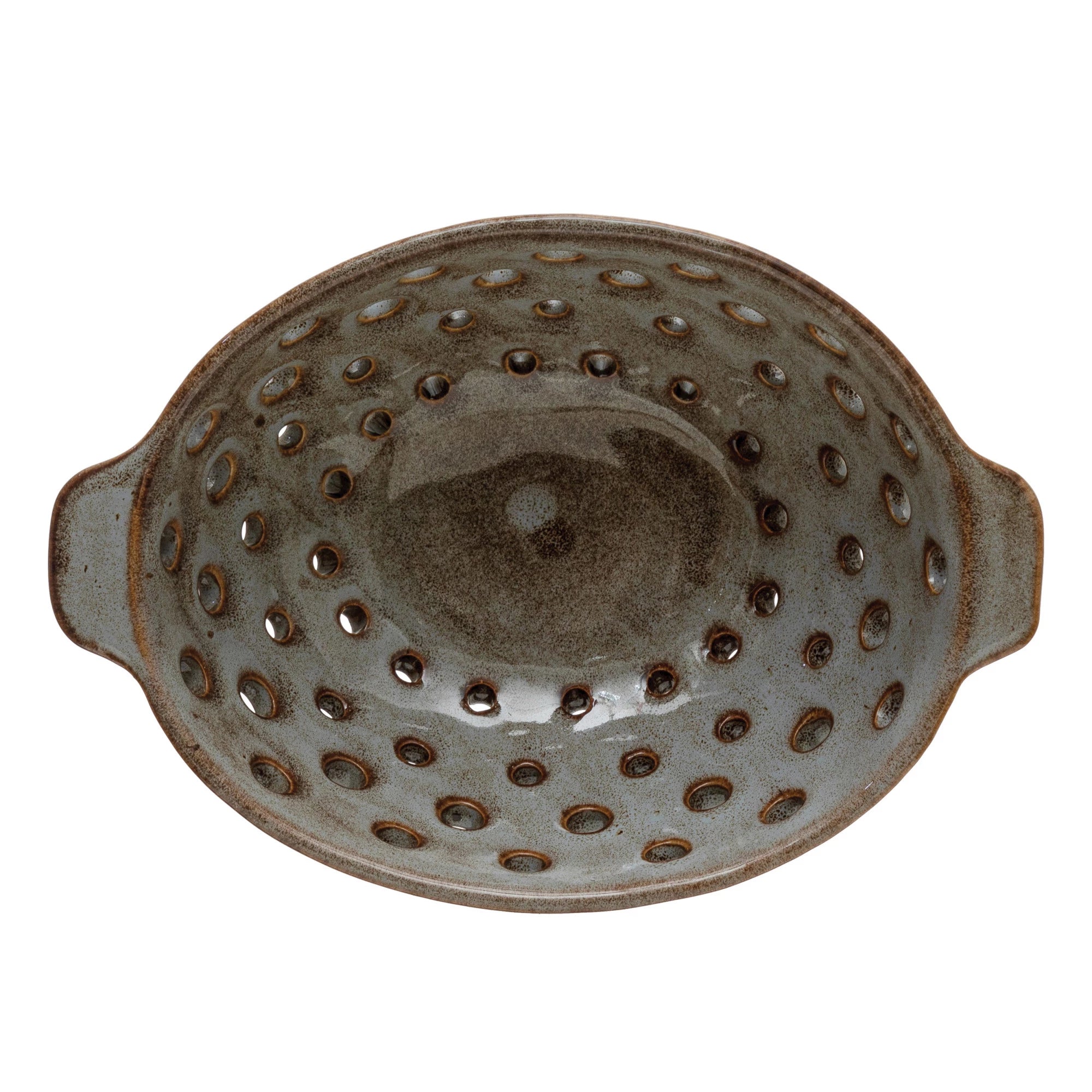 Brown Oval Stoneware Berry Bowl w/Reactive Glaze