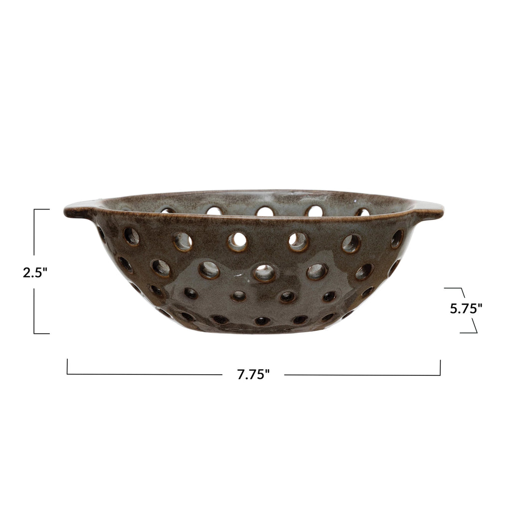 Brown Oval Stoneware Berry Bowl w/Reactive Glaze