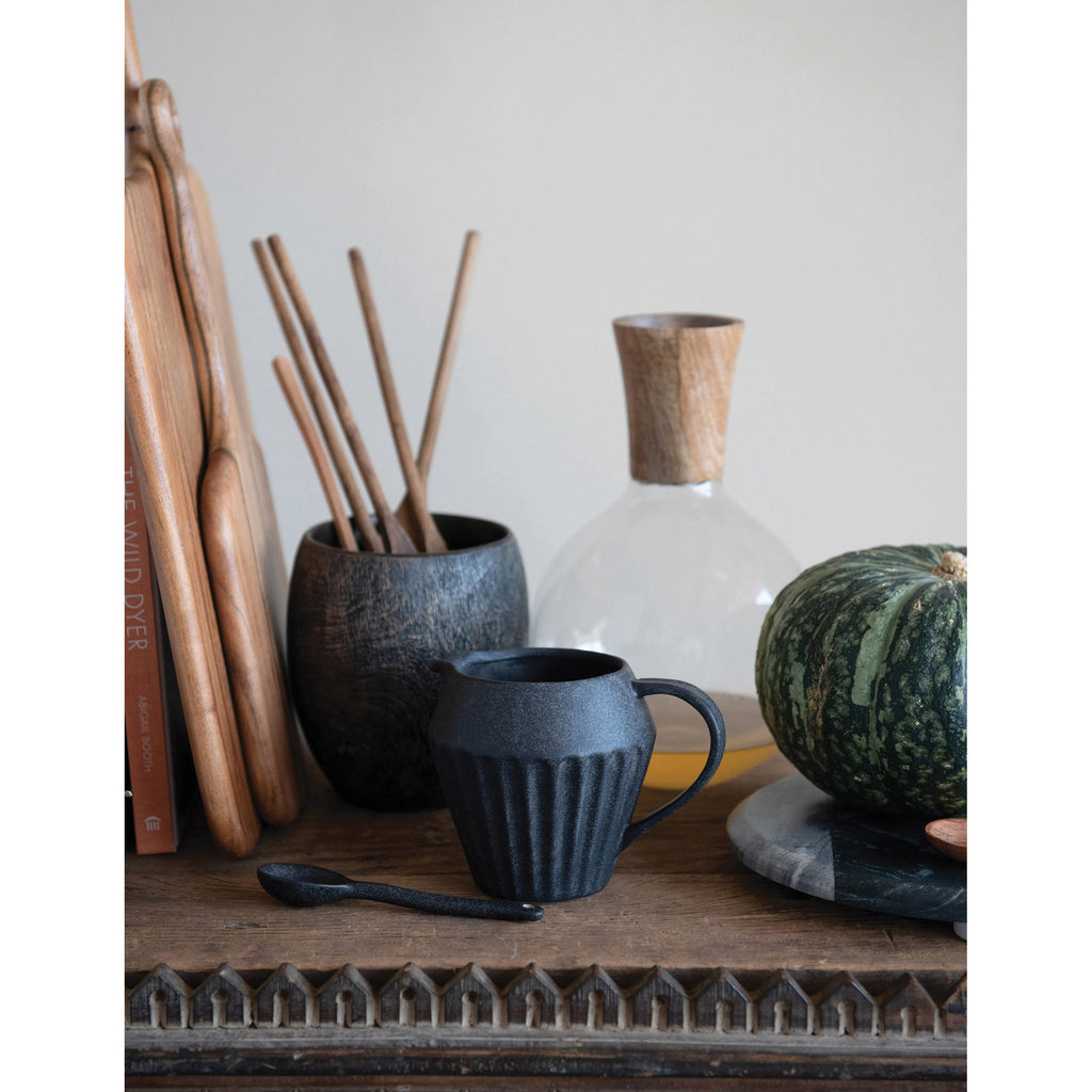 Matte Black Finish Stoneware Pitcher/Creamer w/Reactive Glaze