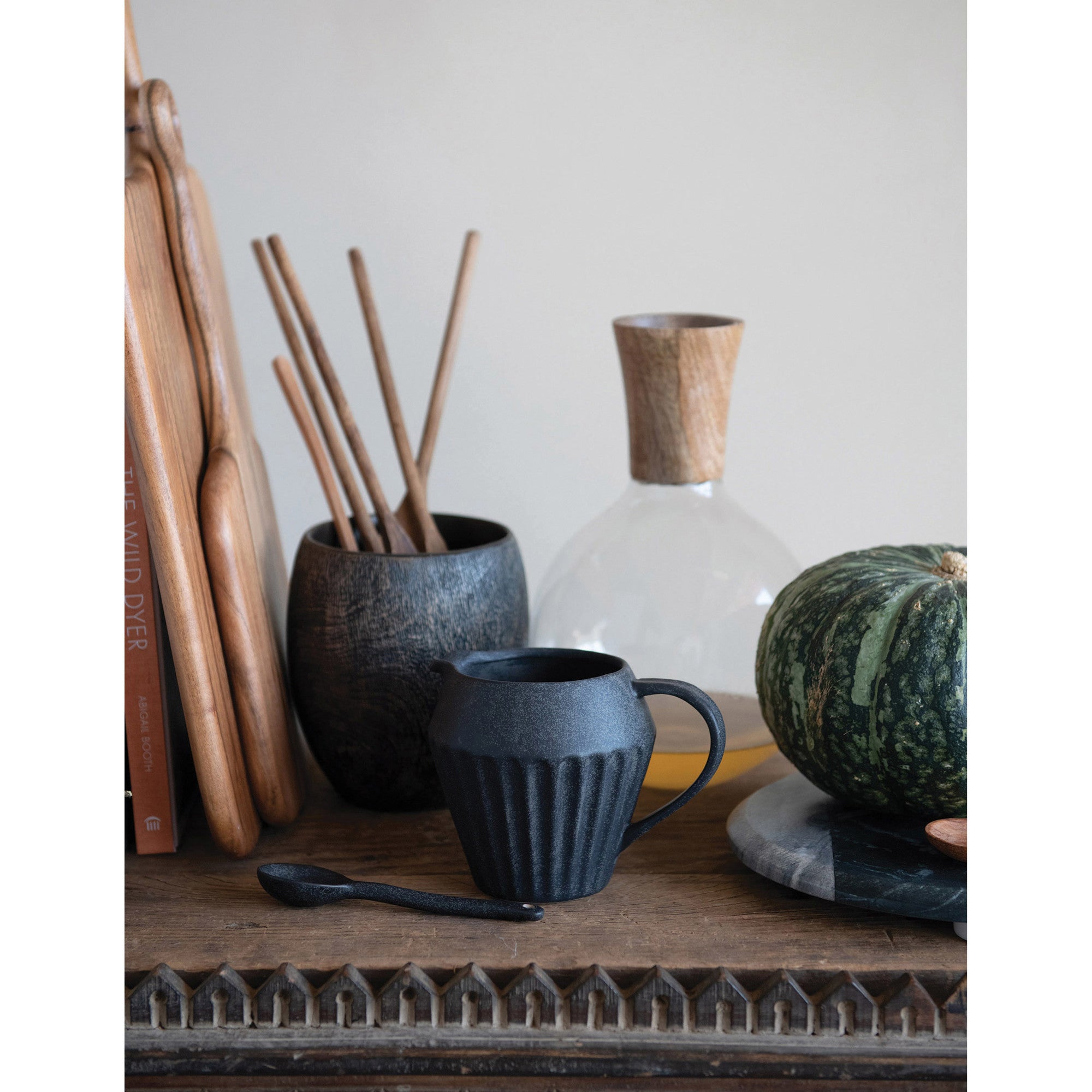 Matte Black Finish Stoneware Pitcher/Creamer w/Reactive Glaze