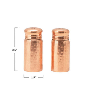 S/2 Hammered Stainless Steel Salt & Pepper Shakers w/Copper Finish