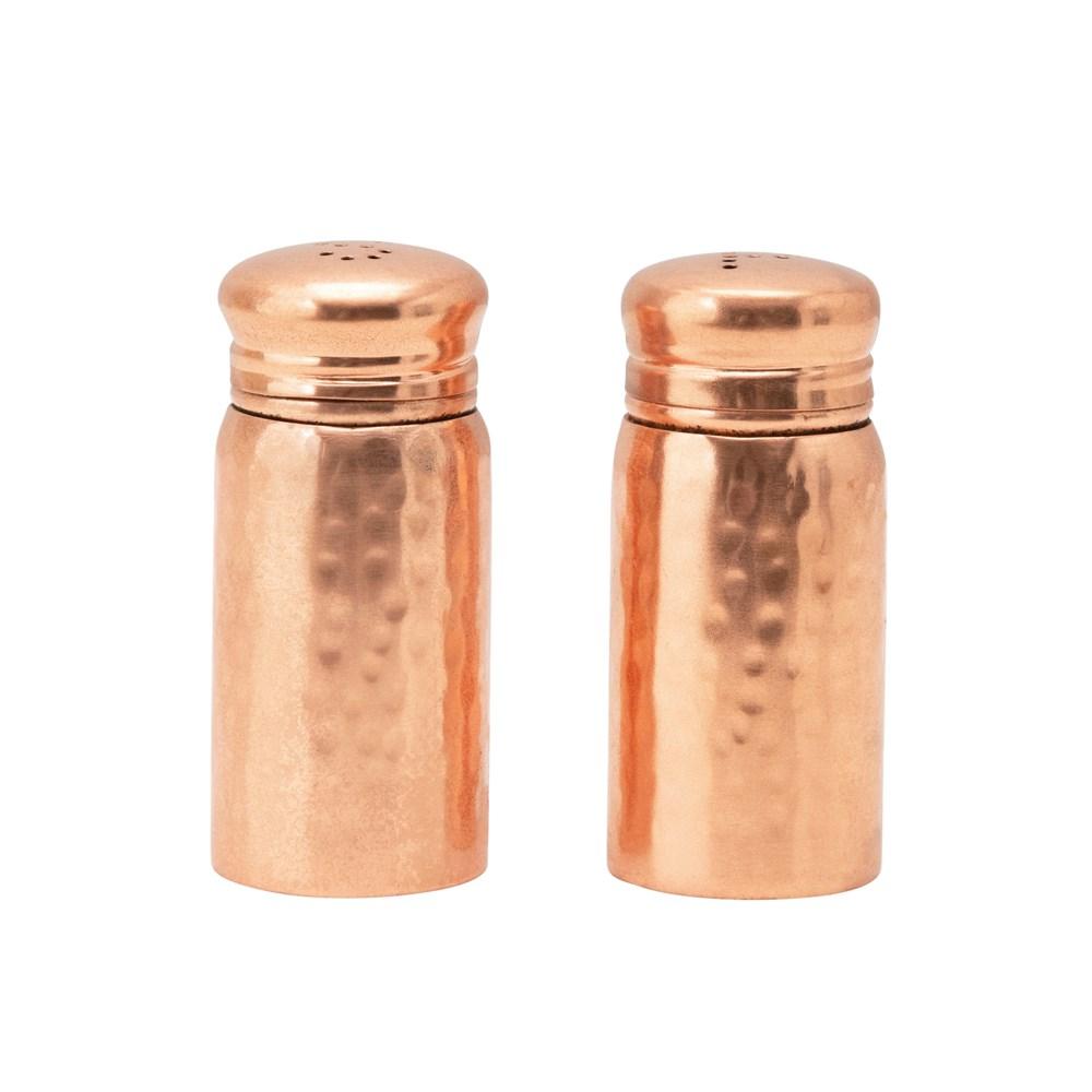 S/2 Hammered Stainless Steel Salt & Pepper Shakers w/Copper Finish