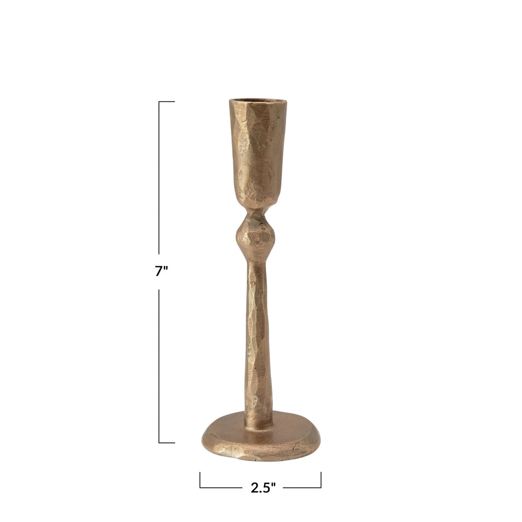 Antique Brass Finished Hand-Forged Iron Taper Holder