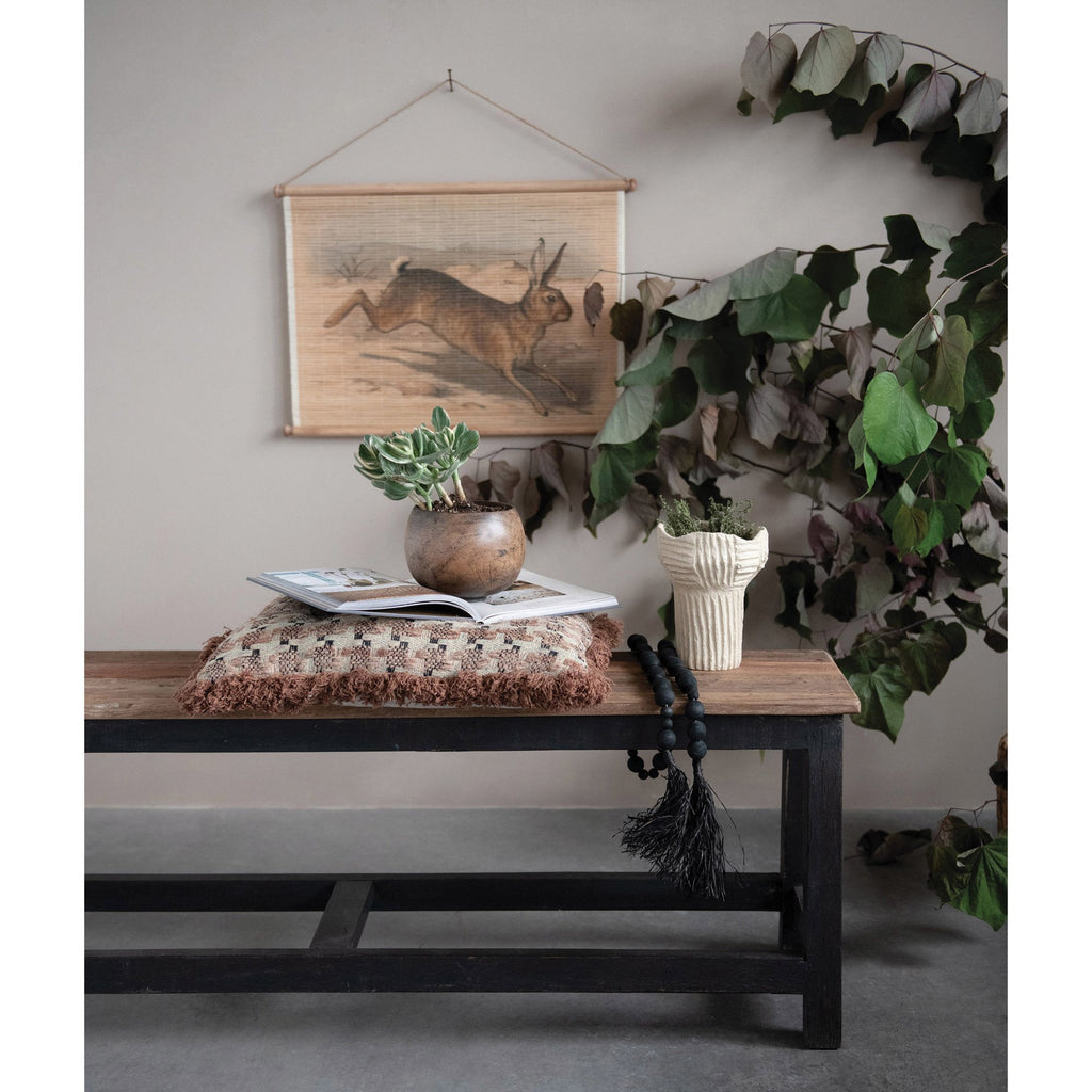 Black Acacia Wood Bead Garland w/Raffia Tassel