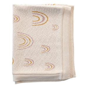 Cream Cotton Knit Baby Blanket w/Rainbows