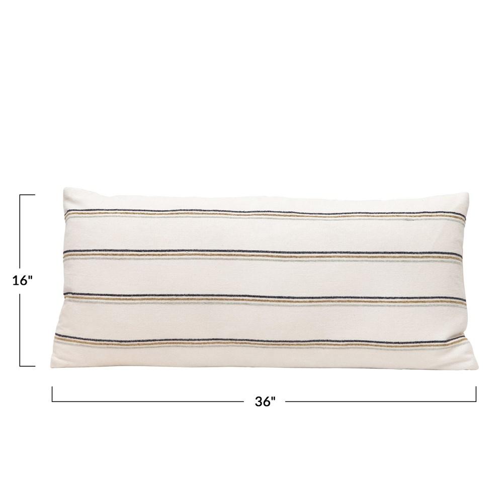 Woven Cotton Blend Lumbar Pillow w/Multi Color Stripes