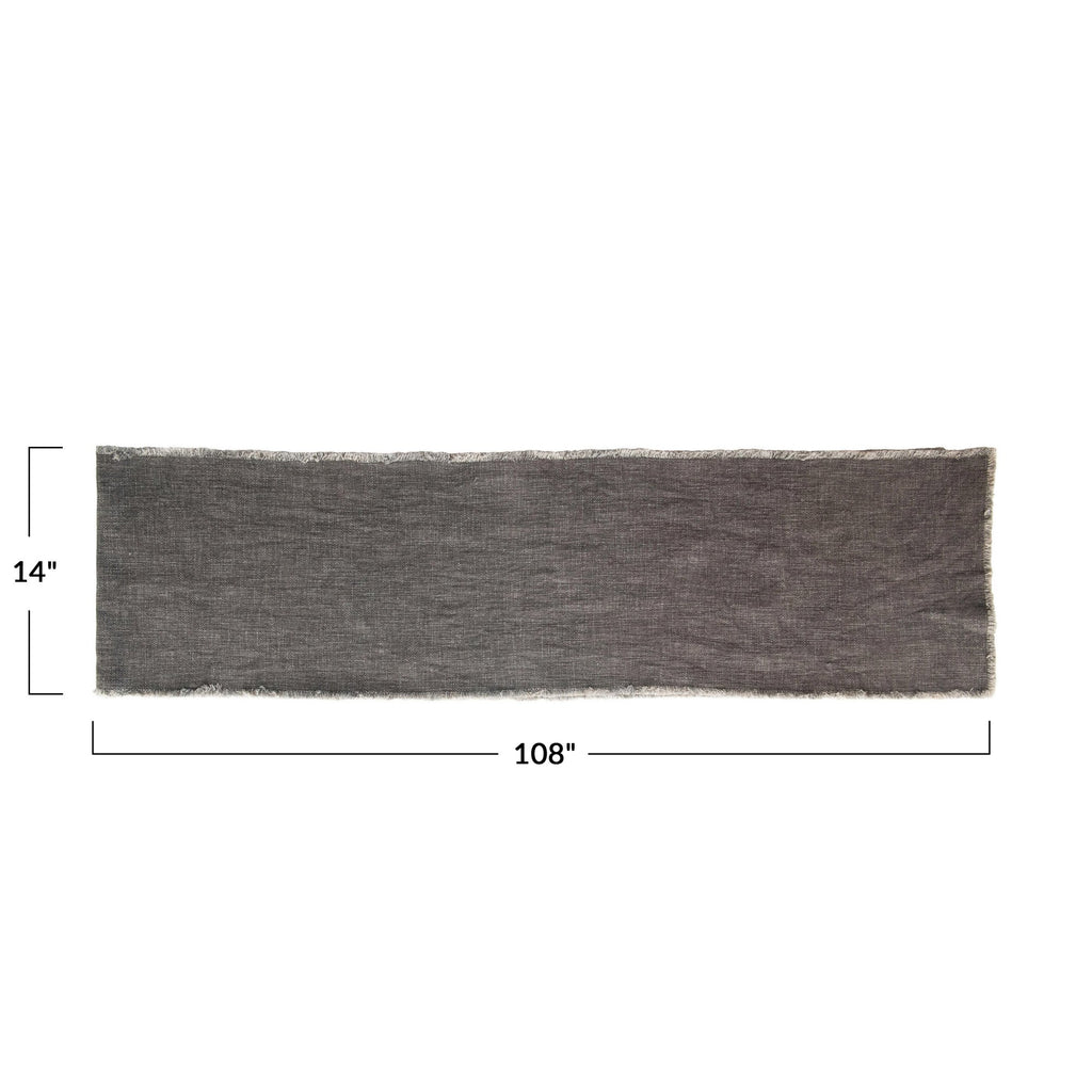 Linen Blend Table Runner w/Frayed Edges