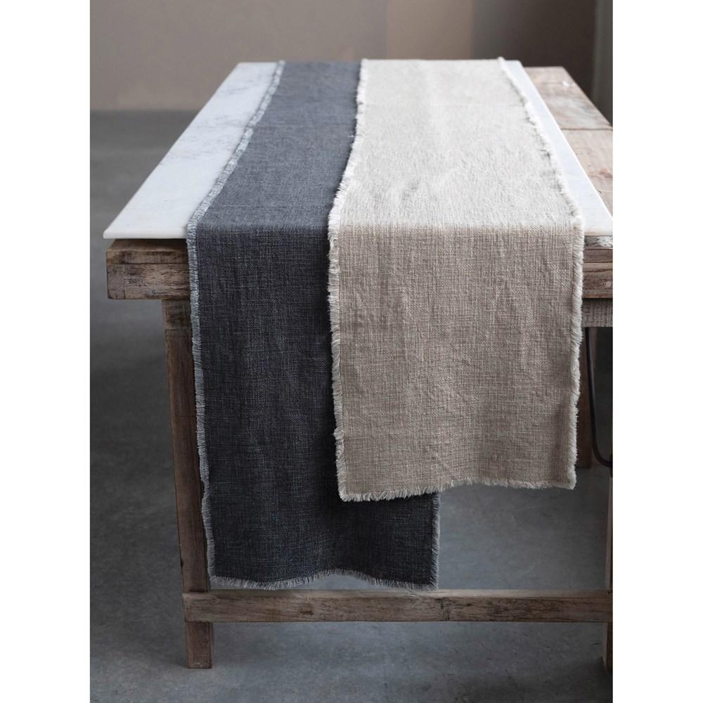 Linen Blend Table Runner w/Frayed Edges