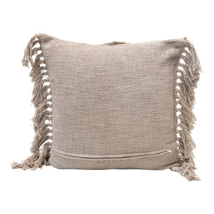 Grey Tufted Pattern Cotton Blend Pillow w/Fringe