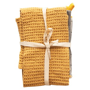 S/3 Cotton Tea Towels | Mustard & Grey Tone