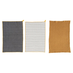 S/3 Cotton Tea Towels | Mustard & Grey Tone