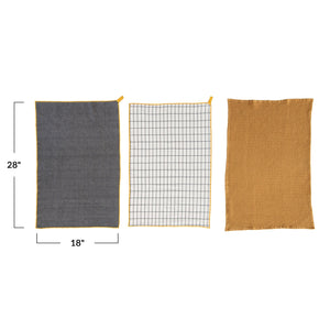 S/3 Cotton Tea Towels | Mustard & Grey Tone