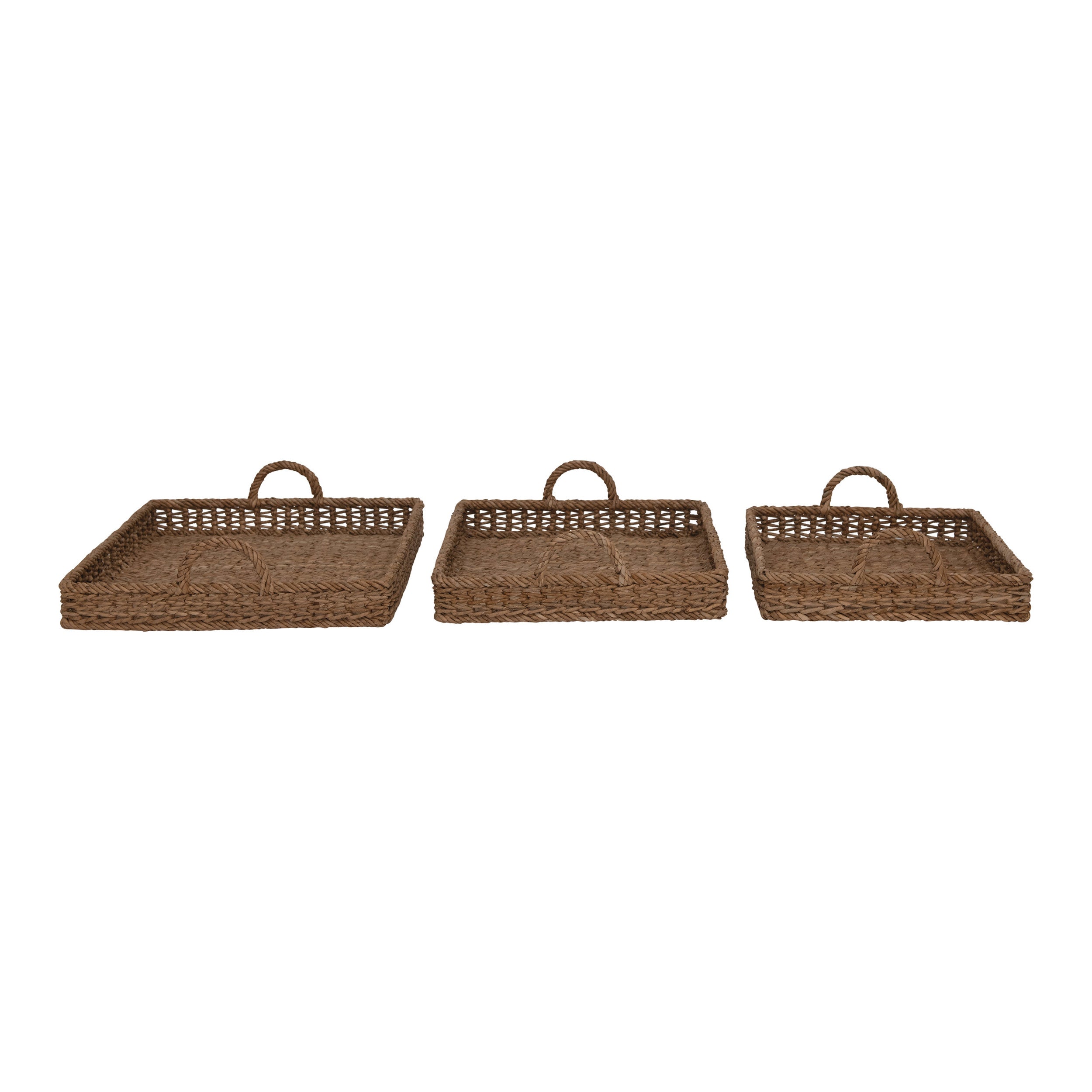 Hand-Woven Water Hyacinth & Rattan Square Trays w/Handles