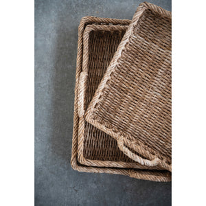 Hand-Woven Water Hyacinth & Rattan Square Trays w/Handles